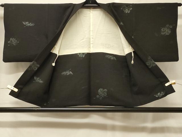 平和屋着物#羽織 寿光織 草花文 黒地 金銀糸 正絹 逸品 CABG8214in