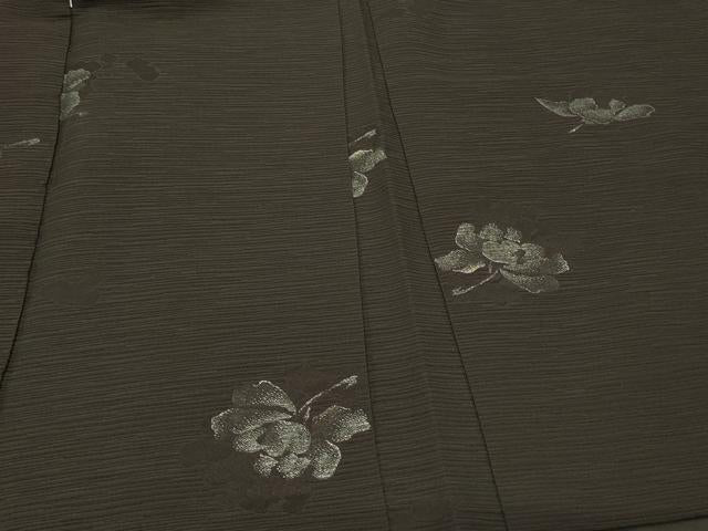平和屋着物#羽織 寿光織 草花文 黒地 金銀糸 正絹 逸品 CABG8214in