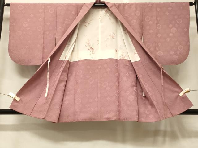 平和屋着物#道中着 色無地 亀甲草花地紋 蘇芳香色 正絹 逸品 CABG8219in