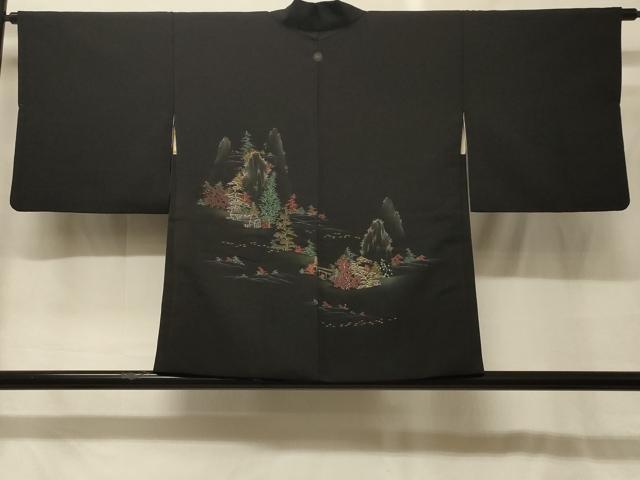 平和屋着物#羽織 風景文 黒地 金銀糸 正絹 逸品 CABG8222in