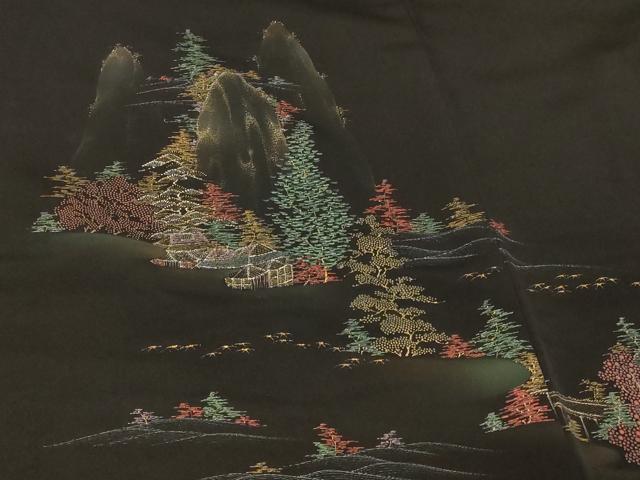 平和屋着物#羽織 風景文 黒地 金銀糸 正絹 逸品 CABG8222in