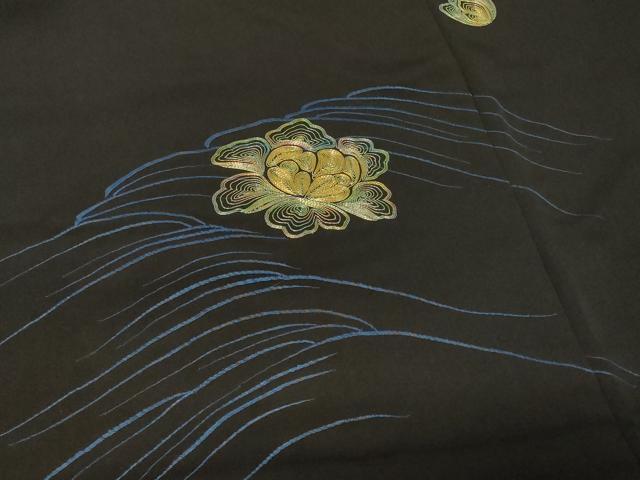 平和屋着物#羽織 駒刺繍 流水舞花文 黒地 正絹 逸品 CABG8223in