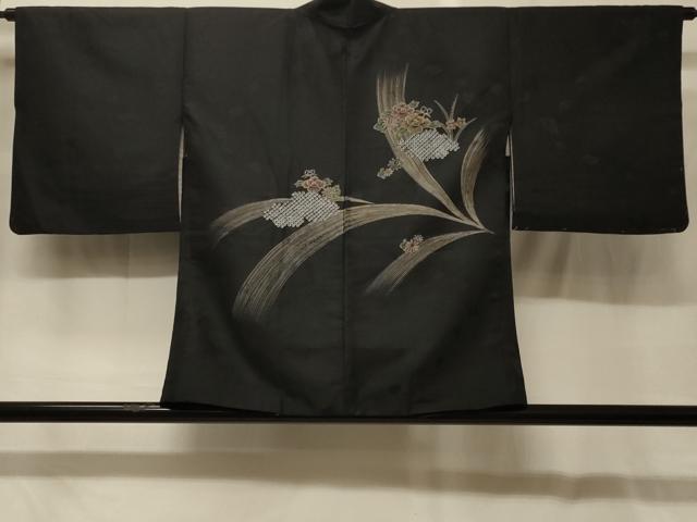 平和屋着物#羽織 絞り 草花文 黒地 金彩 正絹 逸品 未使用 CABG8227in
