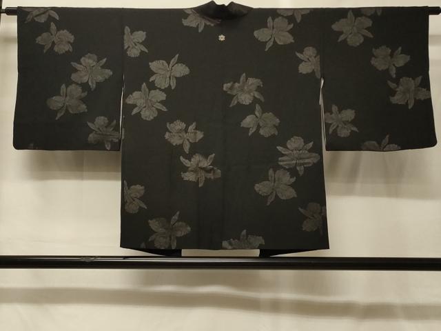 平和屋着物#羽織 草花文 黒地 正絹 逸品 CABG8235in