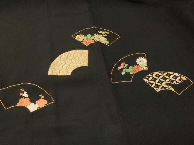 平和屋着物#羽織 駒刺繍 地紙吉祥花文 黒地 正絹 逸品 CABG8237in