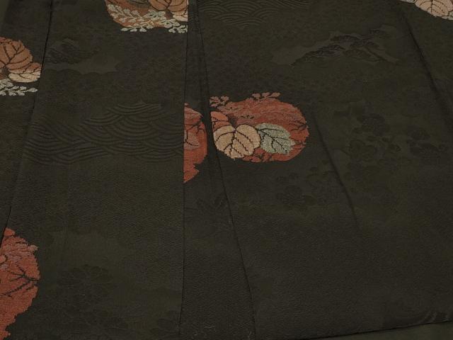 平和屋着物#羽織 寿光織 草花丸文 黒地 銀糸 正絹 逸品 CABG8238in