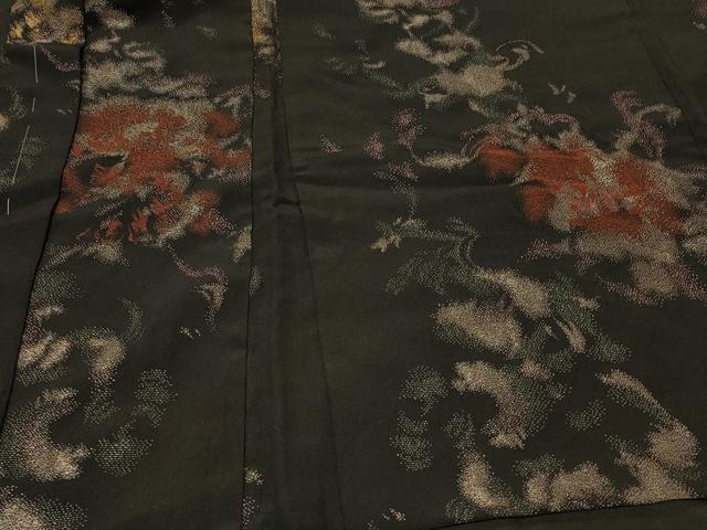 平和屋着物#羽織 寿光織 草花文 黒地 金糸 正絹 逸品 CABG8248in