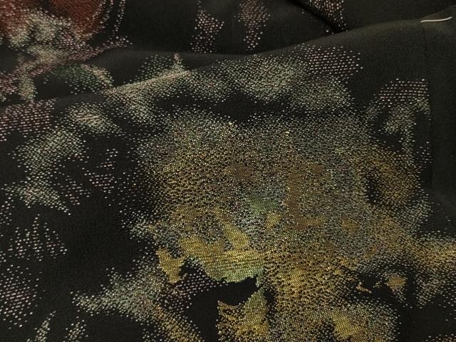 平和屋着物#羽織 寿光織 草花文 黒地 金糸 正絹 逸品 CABG8248in