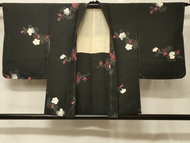 平和屋着物#羽織 草花文 黒地 正絹 逸品 未使用 CABG8249in