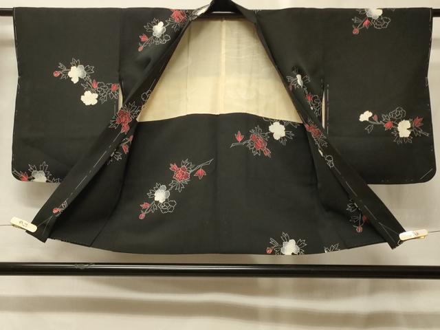 平和屋着物#羽織 草花文 黒地 正絹 逸品 未使用 CABG8249in