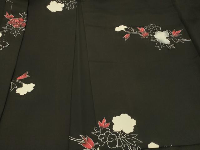 平和屋着物#羽織 草花文 黒地 正絹 逸品 未使用 CABG8249in