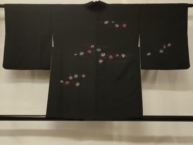 平和屋着物#羽織 総刺繍 草花文 黒地 正絹 逸品 CABG8251in