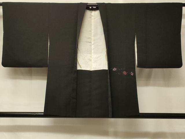 平和屋着物#羽織 総刺繍 草花文 黒地 正絹 逸品 CABG8251in
