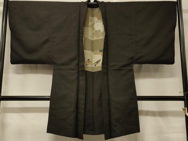 平和屋着物#男性 長羽織 黒地 正絹 逸品 CABG8269in