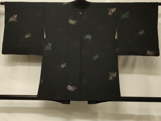 平和屋着物#羽織 寿光織 舞葉文 黒地 銀糸 正絹 逸品 CABG8288in