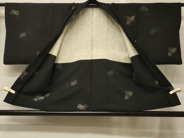 平和屋着物#羽織 寿光織 舞葉文 黒地 銀糸 正絹 逸品 CABG8288in
