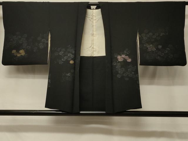 平和屋着物#羽織 寿光織 草花文 黒地 金銀糸 正絹 逸品 CABG8296in
