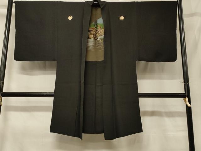 平和屋着物#男性 長羽織 黒紋付き 正絹 逸品 CABG8297in