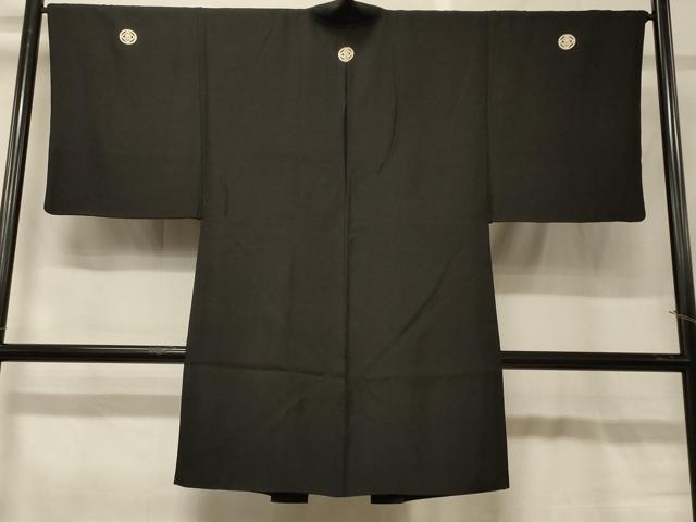 平和屋着物#男性 長羽織 黒紋付き 正絹 逸品 CABG8298in