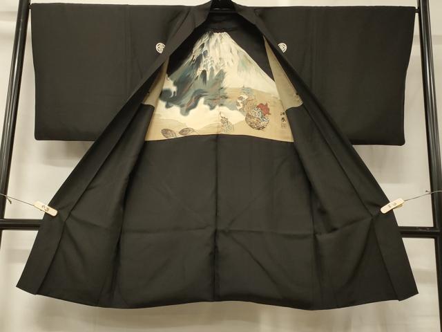 平和屋着物#男性 長羽織 黒紋付き 正絹 逸品 CABG8298in