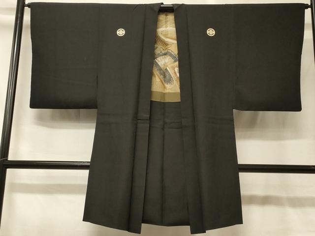 平和屋着物#男性 長羽織 黒紋付き 正絹 逸品 CABG8299in