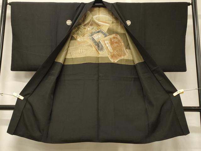 平和屋着物#男性 長羽織 黒紋付き 正絹 逸品 CABG8299in
