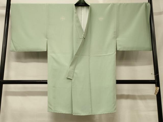 平和屋着物#男性 長羽織 色紋付き 若芽色 正絹 逸品 CABG8309in