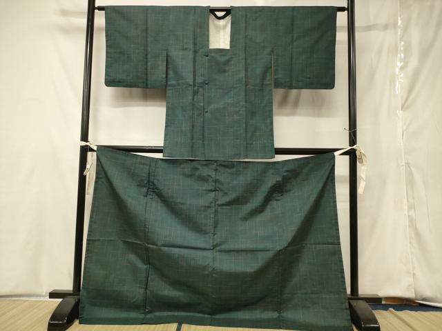平和屋着物#道行コート 二部式 紬地 格子 正絹 逸品 CABG8310in
