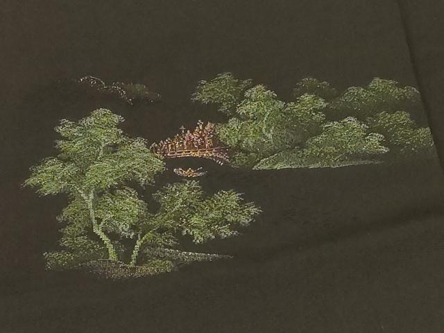 平和屋着物#羽織 寿光織 風景文 黒地 金糸 正絹 逸品 CABG8318in