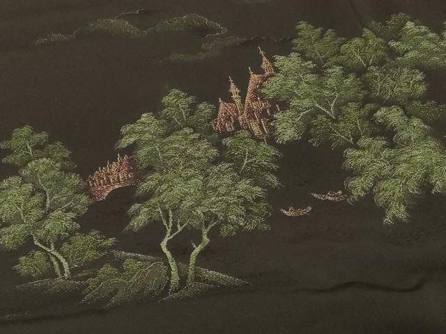 平和屋着物#羽織 寿光織 風景文 黒地 金糸 正絹 逸品 CABG8318in