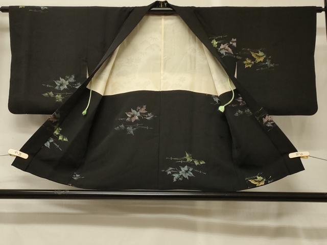 平和屋着物#羽織 寿光織 秋草文 黒地 金糸 正絹 逸品 CABG8326in