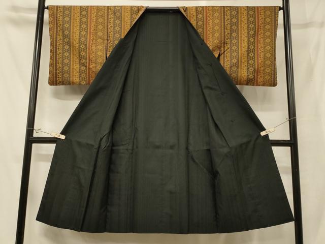平和屋着物#道行コート リバーシブル 正倉院花間道 黒地 ロング丈 正絹 逸品 CABG8332in