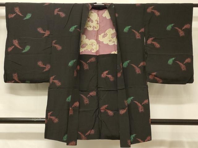 平和屋着物#羽織 孔雀羽文 黒地 正絹 逸品 CABG8333in