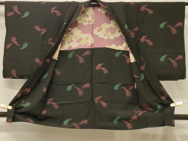 平和屋着物#羽織 孔雀羽文 黒地 正絹 逸品 CABG8333in