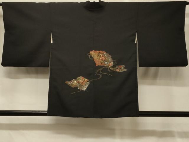 平和屋着物#羽織 寿光織 檜扇冊子花文 黒地 金銀糸 正絹 逸品 CABG8335in