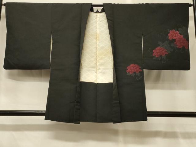 平和屋着物#羽織 花唐草文 黒地 正絹 逸品 CABG8343in