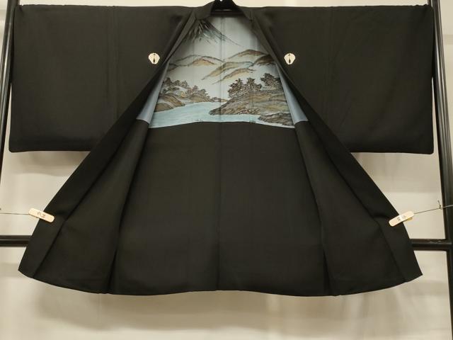 平和屋着物#男性 長羽織 黒紋付き 正絹 逸品 CABG8345in