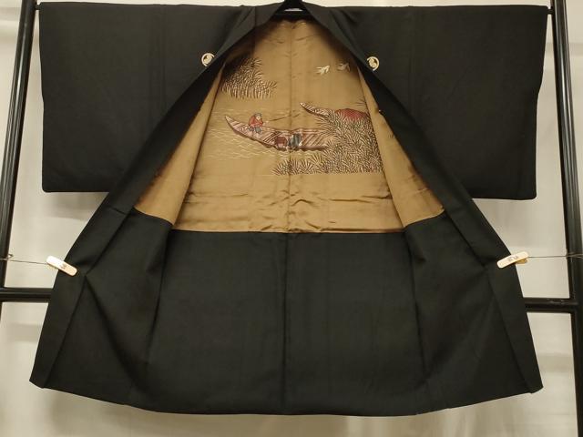 平和屋着物#男性 長羽織 黒紋付き 正絹 逸品 CABG8347in