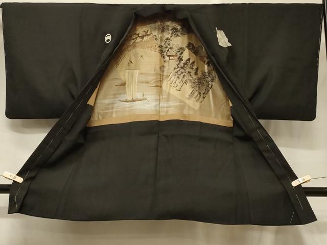 平和屋着物#男性 長羽織 黒紋付き 正絹 逸品 CABG8350in