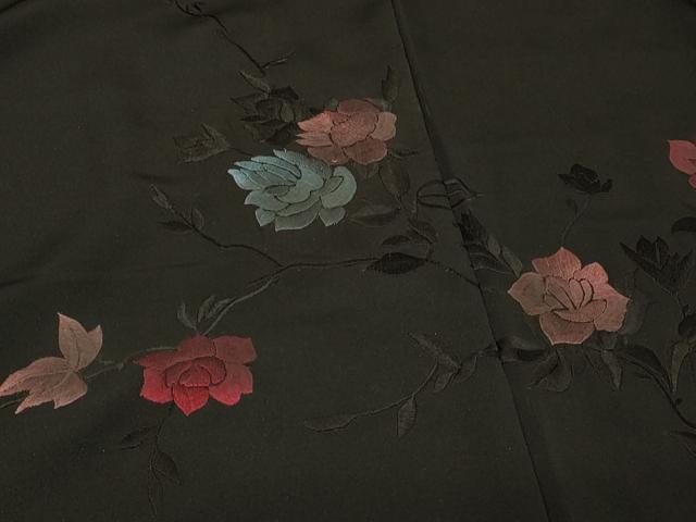 平和屋着物#羽織 総刺繍 枝花文 黒地 正絹 逸品 CABG8351in