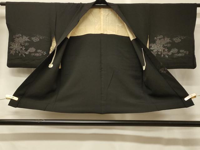 平和屋着物#羽織 寿光織 草花文 黒地 金糸 正絹 逸品 CABG8364in
