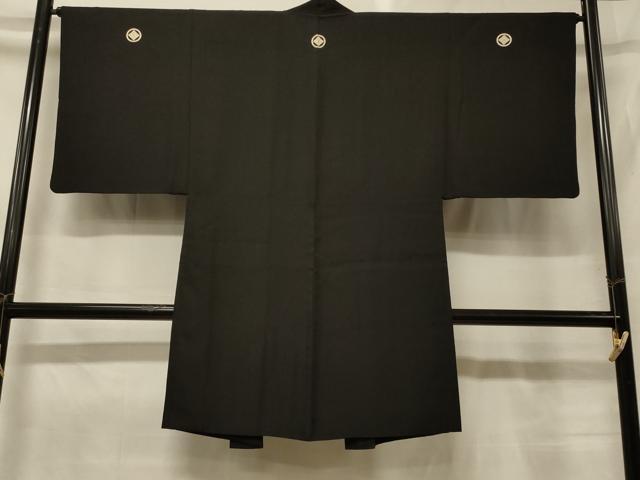 平和屋着物#男性 長羽織 黒紋付き 正絹 逸品 CABG8371in