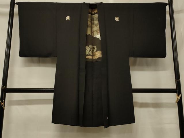 平和屋着物#男性 長羽織 黒紋付き 正絹 逸品 CABG8371in