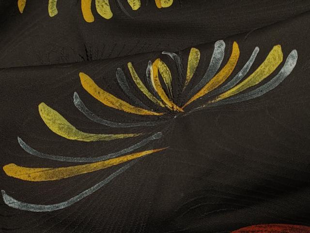 平和屋着物#羽織 地紋起こし 菊 黒地 正絹 逸品 CABG8373in