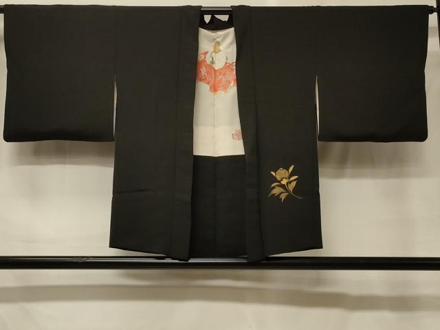 平和屋着物#羽織 牡丹 黒地 金彩 正絹 逸品 CABG8375in
