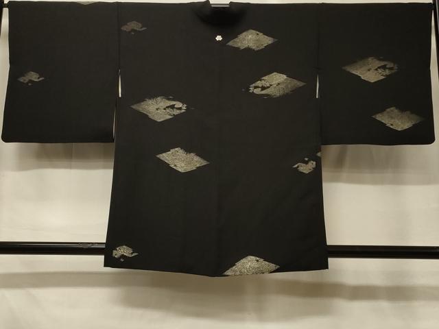 平和屋着物#羽織 寿光織 松皮菱文 黒地 銀糸 正絹 逸品 CABG8379in