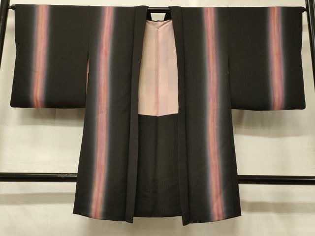 平和屋着物#長羽織 間道 暈し染め 黒地 正絹 逸品 CABG8380in