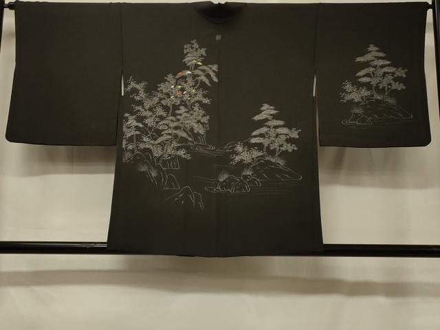 平和屋着物#羽織 刺繍 風景文 黒地 正絹 逸品 CABG8395in