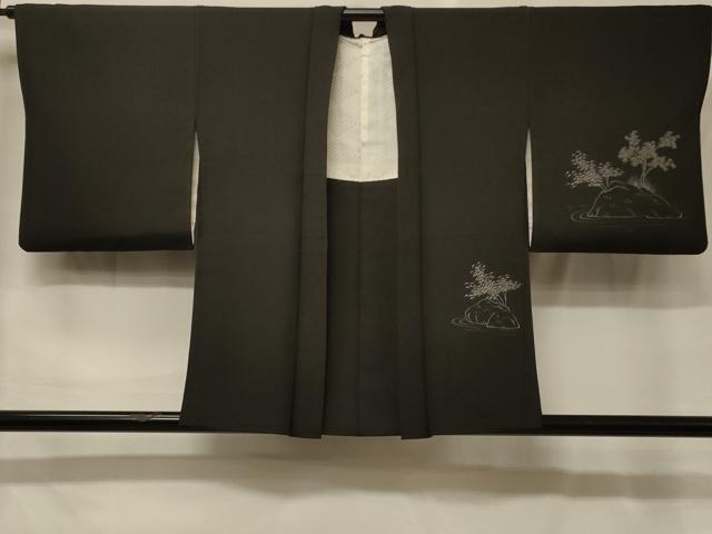 平和屋着物#羽織 刺繍 風景文 黒地 正絹 逸品 CABG8395in