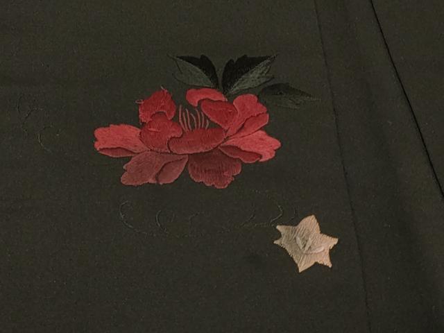 平和屋着物#羽織 総刺繍 草花文 黒地 正絹 逸品 CABG8396in
